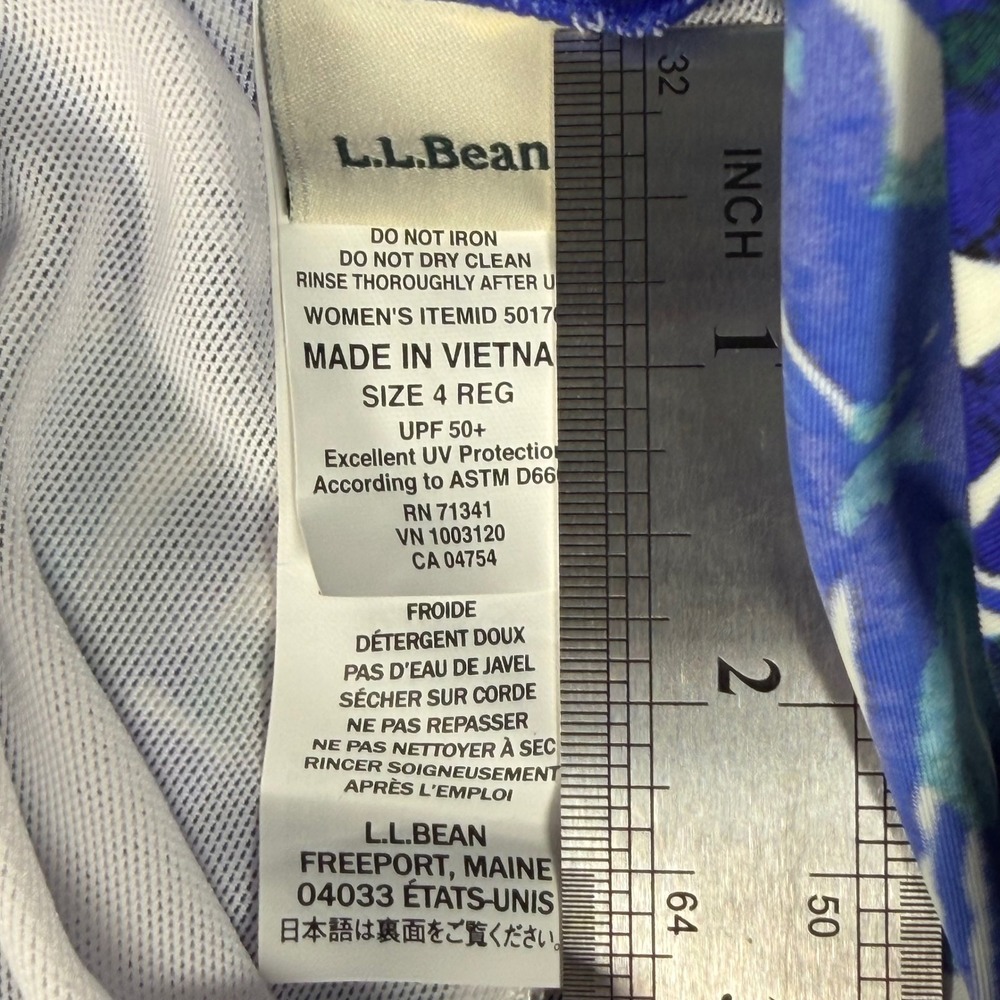 LL Bean Swimsuit Women Size 4 Blue Tropical One Piece Sunblocking UPF 50 Coastal - Picture 7 of 9